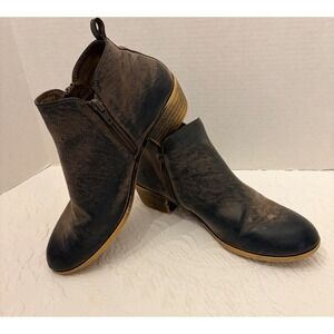 Hot Tomato Womens Size 9M Ankle Boots Black Brown Distressed Side Zip Booties